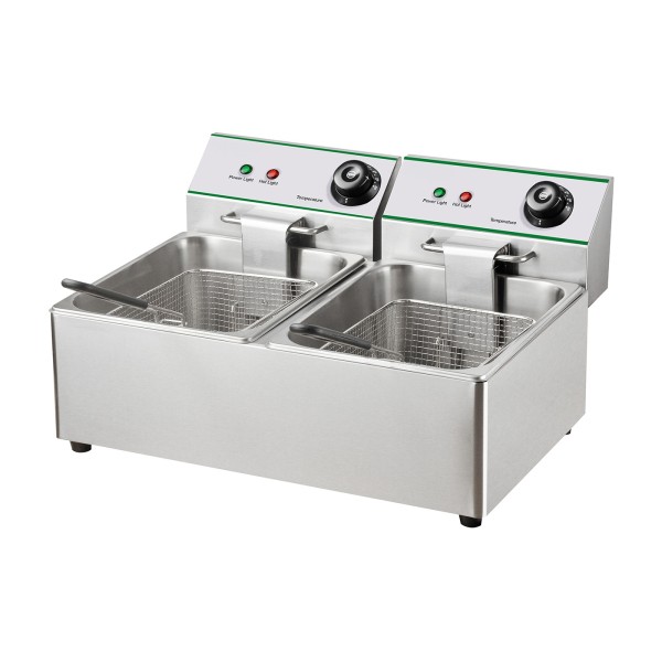 Fritteuse, elektrisch, Tischgerät, 2 x 2,85 kW, Nutzinhalt 2 x 12,6 Liter, Öl-Volumen 2 x 8,0 Liter