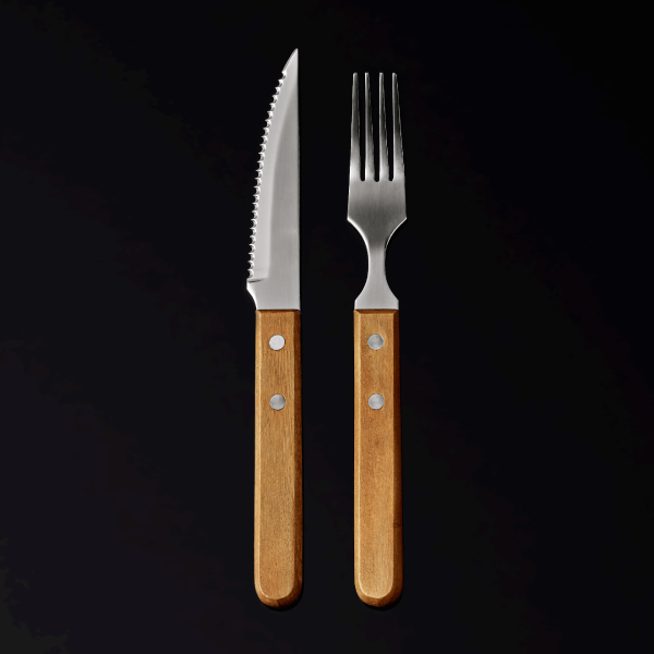 Steakgabel, Edelstahl, mit Kiefernholzgriff, L 200 mm