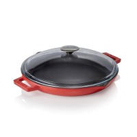 Bratpfanne EisenStil, rund, Ø 315 mm, emailliert, rot, Deckel, 2 angegossene Griffe Bratpfanne EisenStil, rund, Ø 315 mm, emailliert, rot, Deckel, 2 angegossene Griffe
