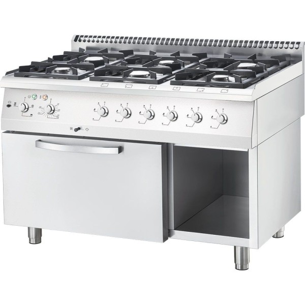6-Brenner Gasherd mit Elektro-Umluft-Backofen 25,5 kW + 6,5 kW