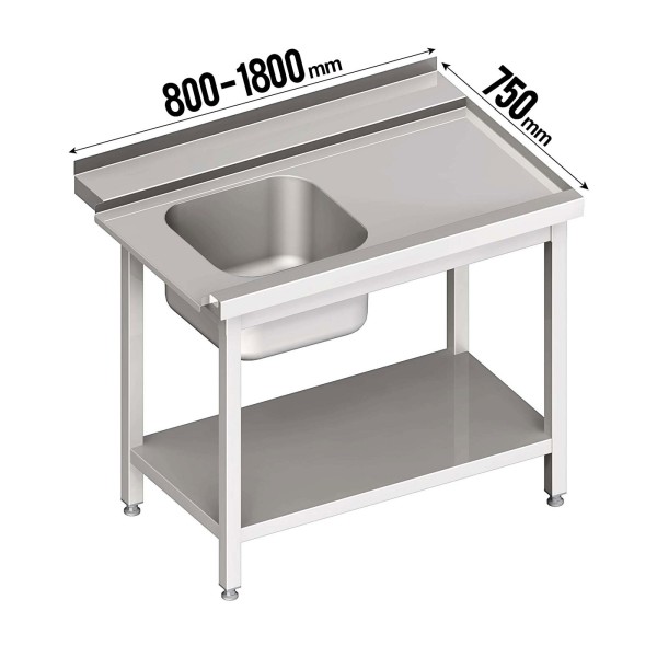 Zulauftisch, mit Grundboden, mit Becken, Anbauseite rechts