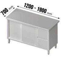 Arbeitsschrank, Schiebetüren, ohne Aufkantung, 2 Schubladen rechts, Tiefe 700mm Arbeitsschrank, Schiebetüren, ohne Aufkantung, 2 Schubladen rechts, Tiefe 700mm