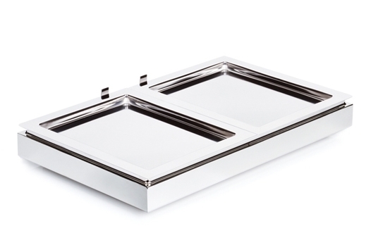 Buffet-Set bestehend aus: Basiselement GN 1/1 Edelstahl, 2 x GN 1/2 Edelstahl-Tabletts und Kühlakku